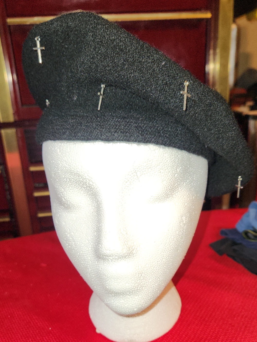 Womans Wool Beret with Cross Pin Accents